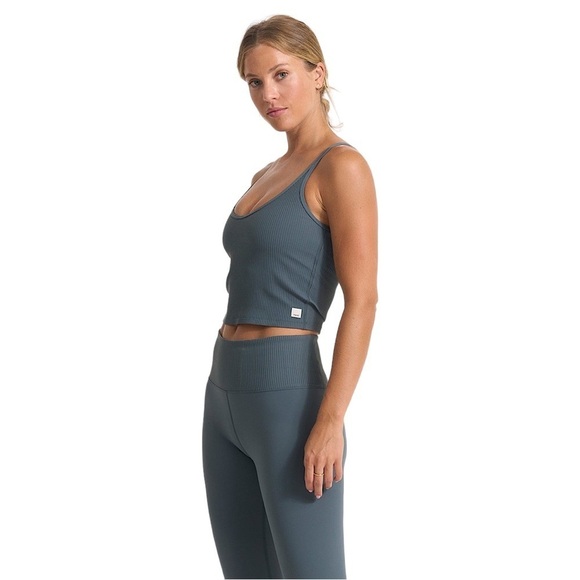 VUORI Strappy Rib Crop Tank in Stone - Picture 3 of 11